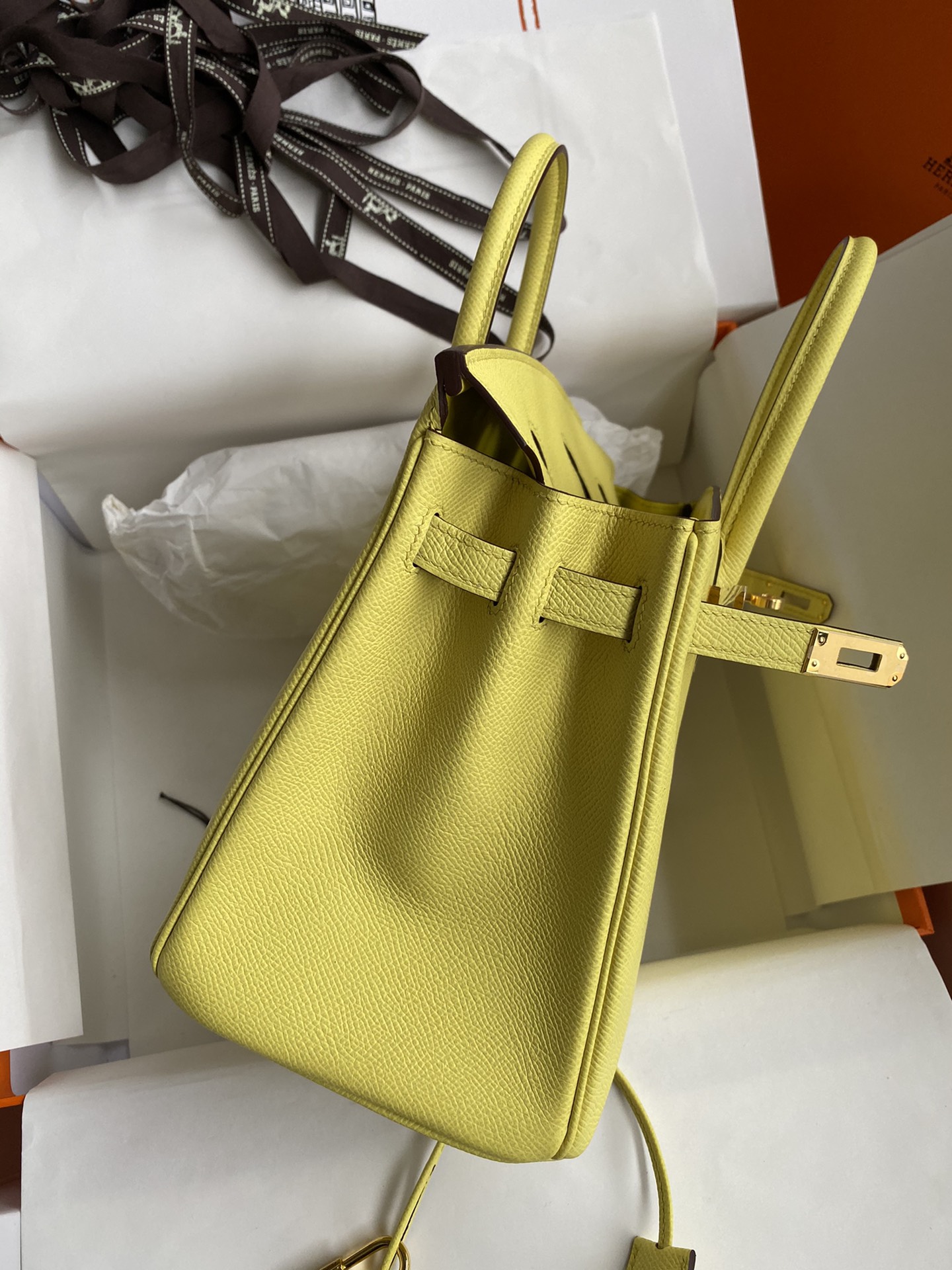 Hermes Birkin 25CM Epsom Leather Handbag Lemon Yellow 